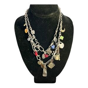 Free People Silver Necklace with Colorful Charms NWT